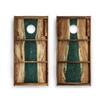 Live Edge Resin Cornhole Boards // Emerald Green with Pearl