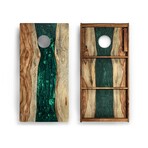 Live Edge Resin Cornhole Boards // Emerald Green with Pearl