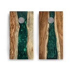 Live Edge Resin Cornhole Boards // Emerald Green with Pearl