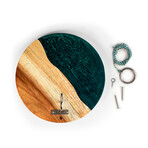 Live Edge Acacia Wood Resin Hook + Ring // Emerald Green with Pearl