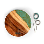 Live Edge Acacia Wood Resin Hook + Ring // Orange/Green with Pearl