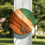 Live Edge Acacia Wood Resin Hook + Ring // Orange/Green with Pearl