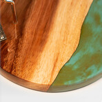 Live Edge Acacia Wood Resin Hook + Ring // Orange/Green with Pearl