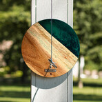 Live Edge Acacia Wood Resin Hook + Ring // Emerald Green with Pearl
