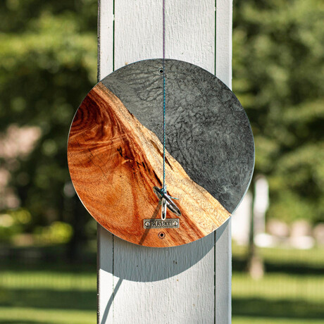 Live Edge Acacia Wood Resin Hook + Ring // Gray/White with Pearl