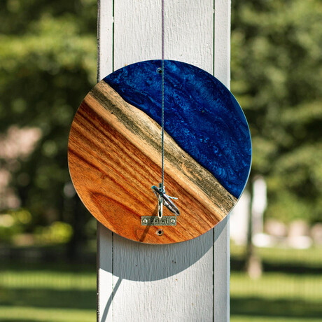 Live Edge Acacia Wood Resin Hook + Ring // River Blue with Pearl