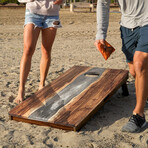 Live Edge Resin Cornhole Boards // Gray + White with Pearl