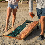 Live Edge Resin Cornhole Boards // Emerald Green with Pearl
