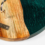 Live Edge Acacia Wood Resin Hook + Ring // Emerald Green with Pearl