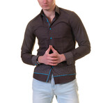 Reversible Cuff Long-Sleeve Button-Down Shirt // Chocolate Brown + Turquoise Blue (M)