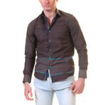 Reversible Cuff Long-Sleeve Button-Down Shirt // Chocolate Brown + Turquoise Blue (M)