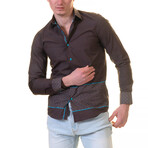 Reversible Cuff Long-Sleeve Button-Down Shirt // Chocolate Brown + Turquoise Blue (M)