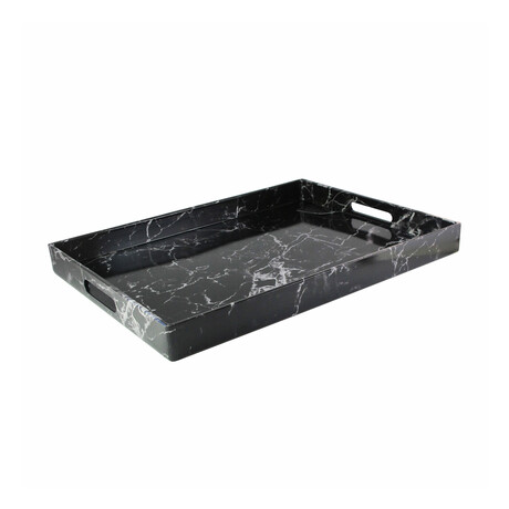 Marble Swirl Tray With Handles (Black & White)