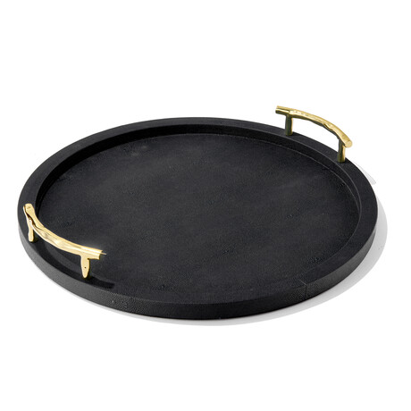 Black Round Tray With Gold Handles