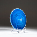 Genuine Blue Quartz Agate Slice with acrylic display stand