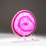 Genuine Pink Quartz Agate Slice with Acrylic Display Stand
