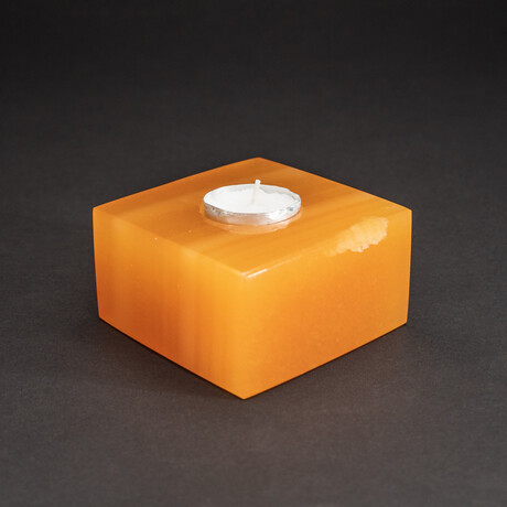 Genuine Polished Orange Calcite Candle Holder