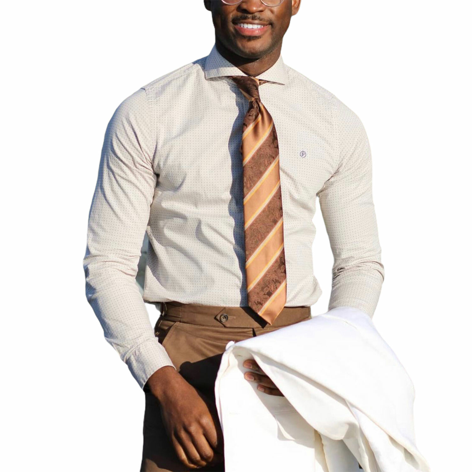 Poplin Dot Slim-Fit Long Sleeve Button-Up Shirt // Beige + Navy (XL ...