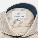 Poplin Dot Slim-Fit Long Sleeve Button Up Shirt // Beige + Navy (M)