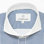 Striped Slim-Fit Long Sleeve Button-Up Shirt // White + Navy (S)