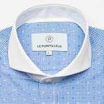 Checkered Slim-Fit Long Sleeve Button-Up Shirt // White + Blue (S)