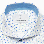 Floral Slim-Fit Long Sleeve Button Up Shirt // White + Light Blue (XL)