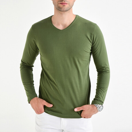 Griffen Long Sleeve V-Neck T-Shirt // Olive (S)