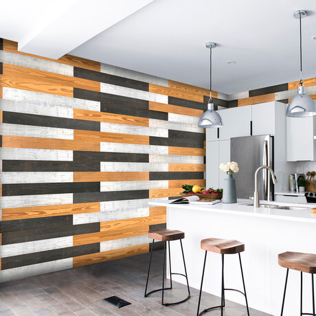 Gold/Black/White Mixed Colors Wood Wall Planks (6 Planks // 10 sq. feet area)