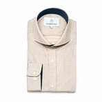 Poplin Dot Slim-Fit Long Sleeve Button Up Shirt // Beige + Navy (S)