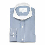 Striped Slim-Fit Long Sleeve Button-Up Shirt // White + Navy (S)