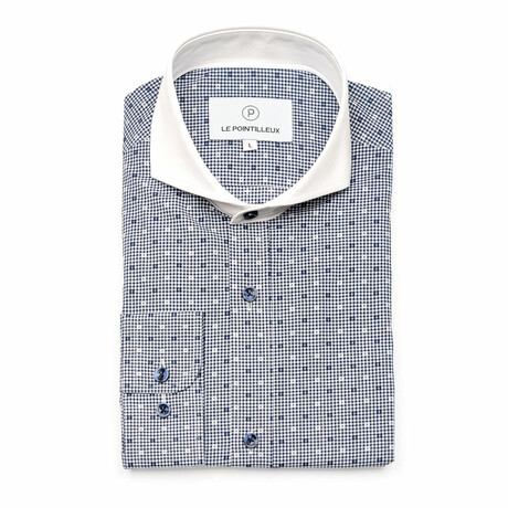 Checkered Slim-Fit Long Sleeve Button Up Shirt // White Black (S)