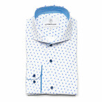 Floral Slim-Fit Long Sleeve Button Up Shirt // White + Light Blue (M)