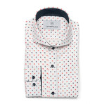 Diamond Slim-Fit Long Sleeve Button Up Shirt // White + Black + Red (L)