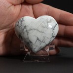 Genuine Polished Howlite Heart With A Black Velvet Pouch // 101.7g