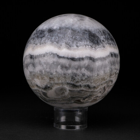 Genuine Polished Gray Banded Onyx Sphere With Acrylic Display Stand