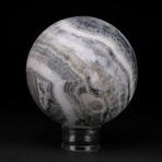 Genuine Polished Gray Banded Onyx Sphere With Acrylic Display Stand