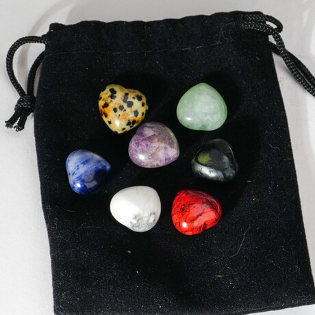 Heart Stone Calming Pouch With Velvet Pouch // Set Of 7