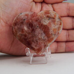 Genuine Polished Sunstone Heart With A Black Velvet Pouch