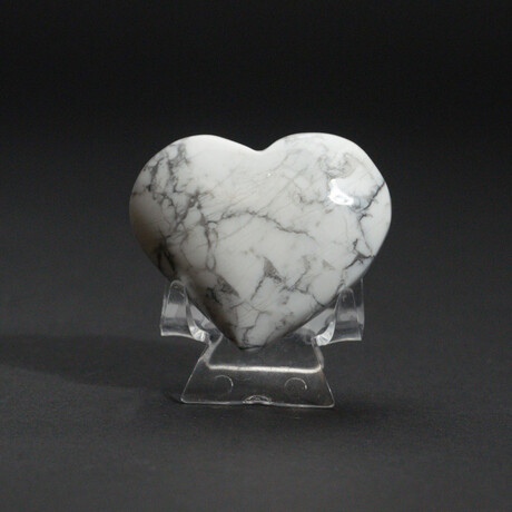 Genuine Polished Howlite Heart With Velvet Pouch