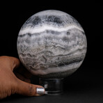 Genuine Polished Gray Banded Onyx Sphere With Acrylic Display Stand