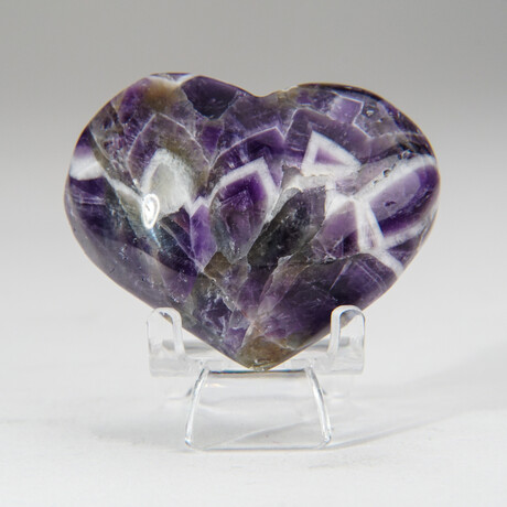 Genuine Polished Chevron Amethyst Heart With Velvet Pouch