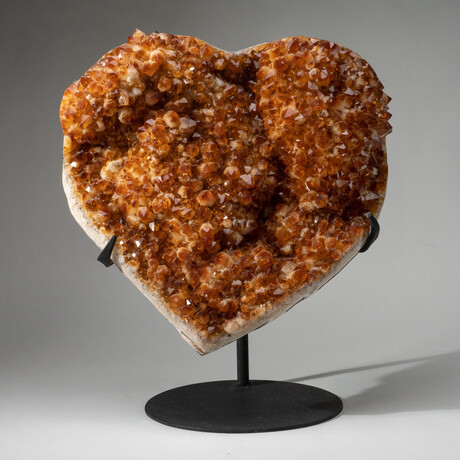 Massive Genuine Citrine Clustered Heart On Custom Metal Stand