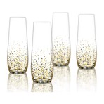 Confetti Black/Gold Set of 4 Stemless Flutes // 9.5 OZ.