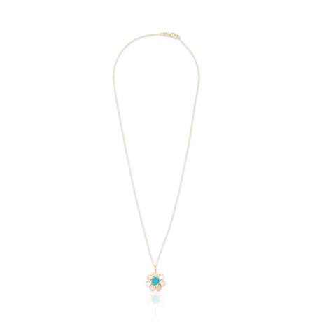 Estate 18K Yellow Gold Opal + Turquoise Necklace // 16"// Pre-Owned