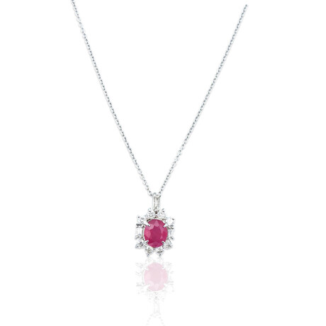 Estate // 18K White Gold Diamond + Ruby Necklace // 16"