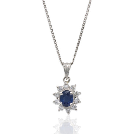 Estate // Platinum Diamond Sapphire Necklace // 16"// Pre-owned