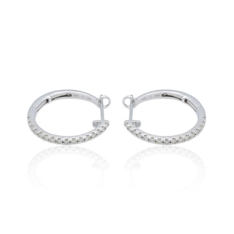 14K White Gold Diamond Hoop Earrings// Pre-owned