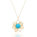 Estate 18K Yellow Gold Opal + Turquoise Necklace // 16"// Pre-Owned