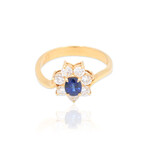 Estate // 18K Yellow Gold Diamond + Sapphire Ring // Ring Size: 5.75// Pre-owned