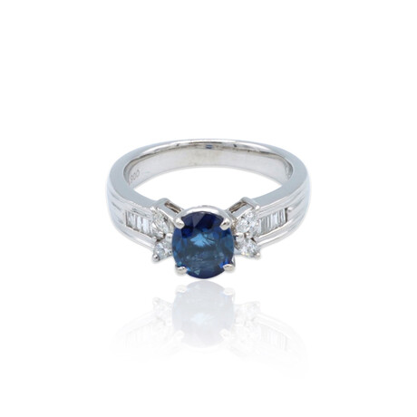 Platinum Diamond + Sapphire Ring // Ring Size: 6// Pre-Owned